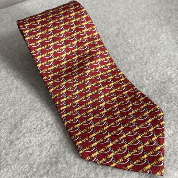 Beaufort Tie Rack Tie Red Horsebit Geometric Italy L:59” W:4" Silk Equestrian - Picture 1 of 11